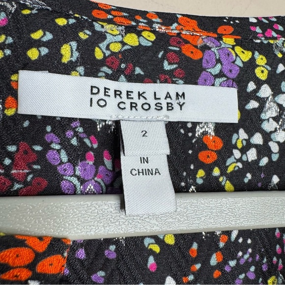 Derek Lam 10 Crosby Black Floral Print Silk Blend Metallic Bell Sleeve Blouse 2 - Picture 7 of 12